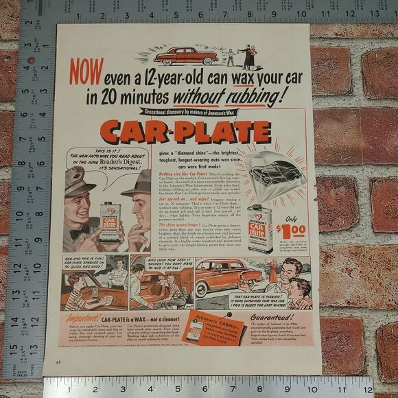 Johnson's Car-Plate Wax - Even a 12yo can - 1950 Original Retro Vtg PRINT AD - Picture 4 of 10